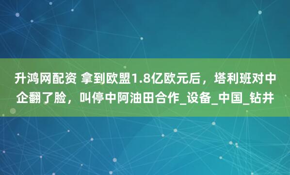 升鸿网配资 拿到欧盟1.8亿欧元后，塔利班对中企翻了脸，叫停中阿油田合作_设备_中国_钻井
