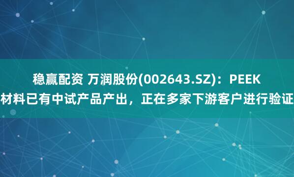稳赢配资 万润股份(002643.SZ)：PEEK材料已有中试产品产出，正在多家下游客户进行验证